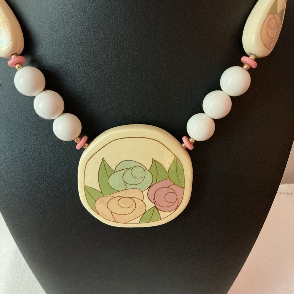 Pastel Colored and Cream Gold Tone Necklace